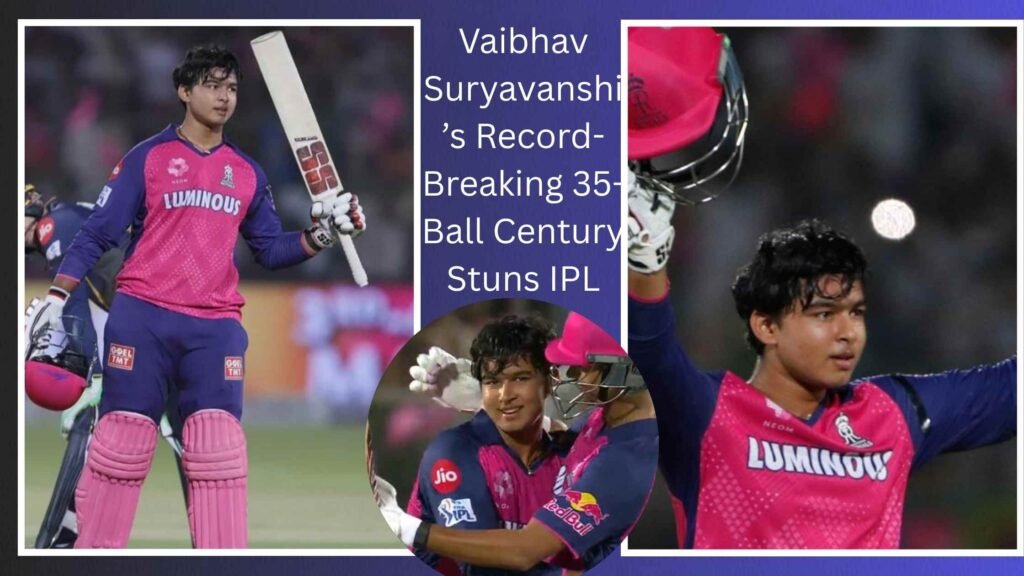 Vaibhav Suryavanshi celebrates his explosive 35-ball century for Rajasthan Royals against Gujarat Titans in IPL 2026.