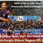 KKR players celebrating IPL title victory with trophy at Eden Gardens.