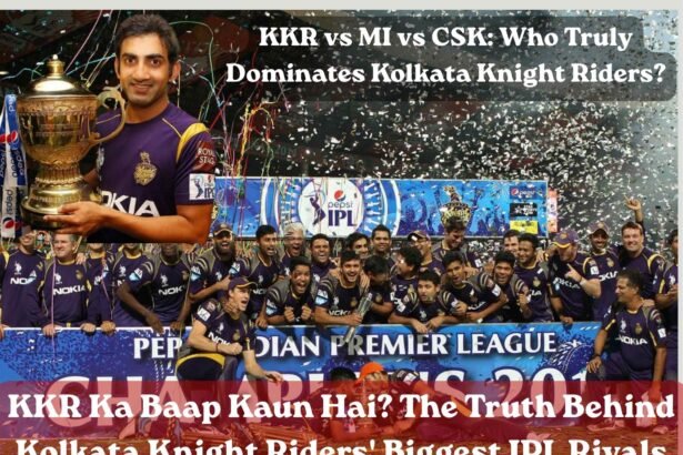 KKR players celebrating IPL title victory with trophy at Eden Gardens.